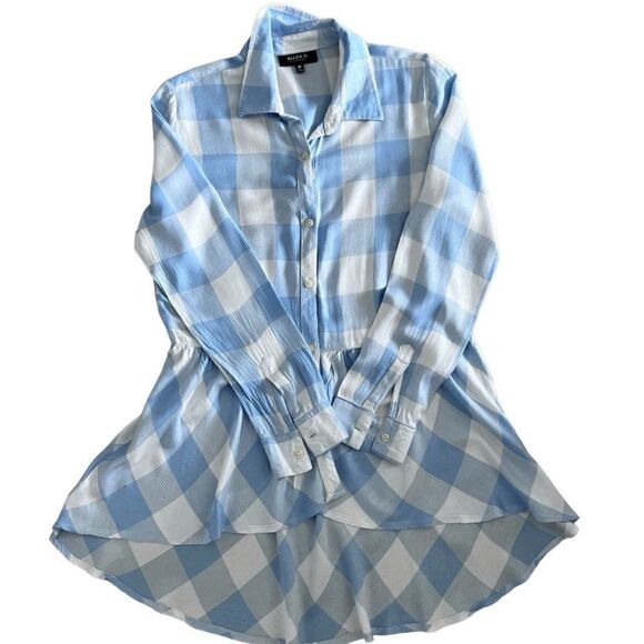 ALLEN B By Allen Schwartz Baby Blue And White Check Button Down Shirt Size M. - Picture 6 of 8